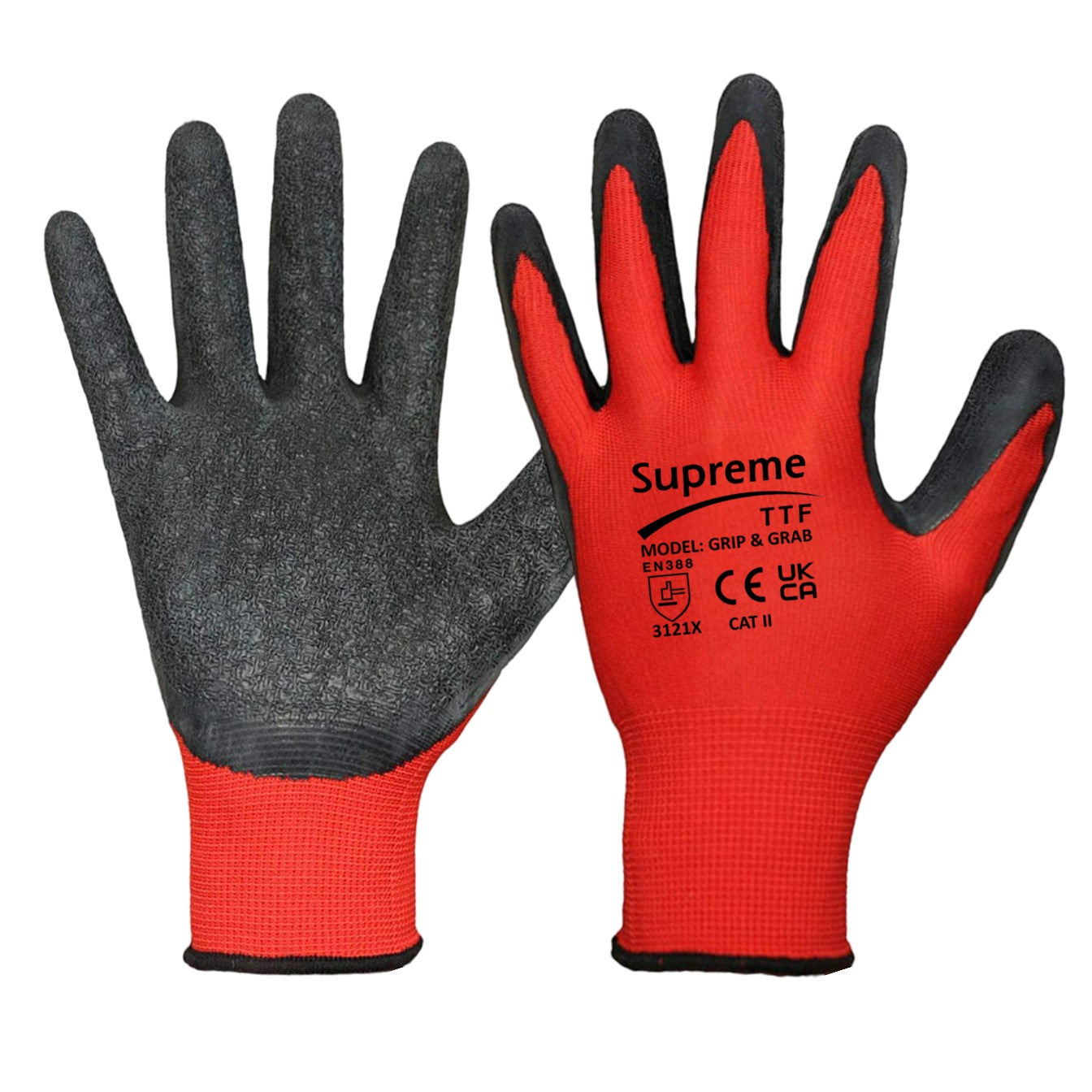 120 Pairs Red Black HQ Latex Coated Nylon Work Gloves