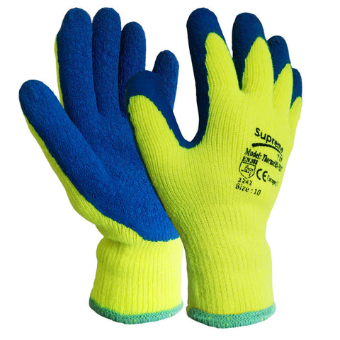 Yellow 10 Gauge Latex Coated Rubber Winter Thermal Glove - RUFTUF