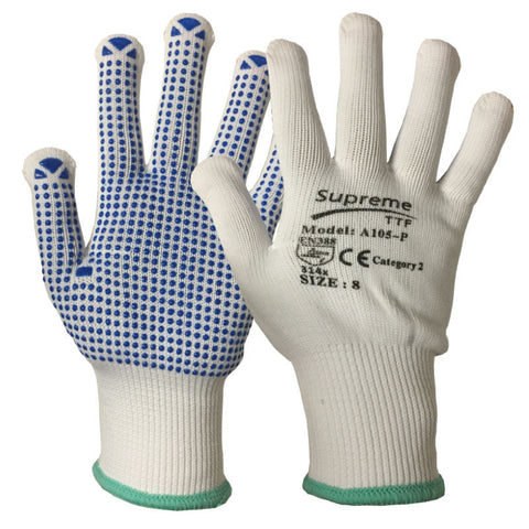 100 Pairs Picker Packer Polka Nylon Work Gloves - RUFTUF
