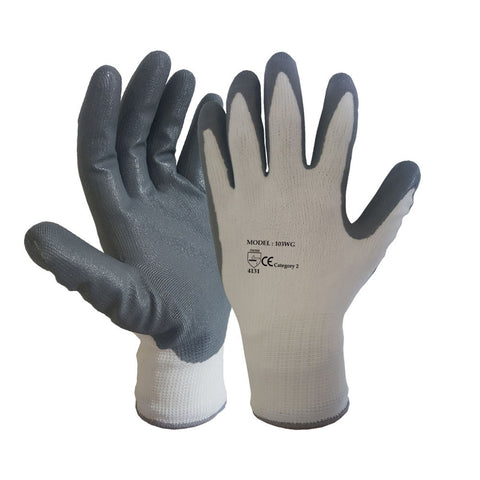 White Grey Nitrile Coated Nylon or Polyster Liner Work Glove - RUFTUF