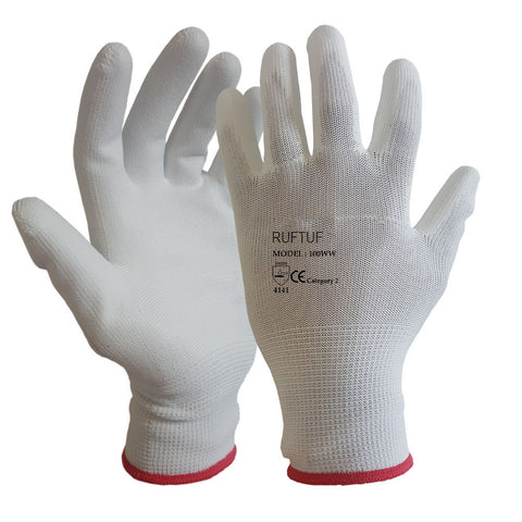 White PU Coated Nylon or Polyster Liner Work Glove - RUFTUF