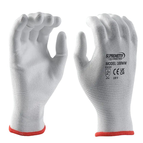 White PU Coated Nylon or Polyster Liner Work Glove