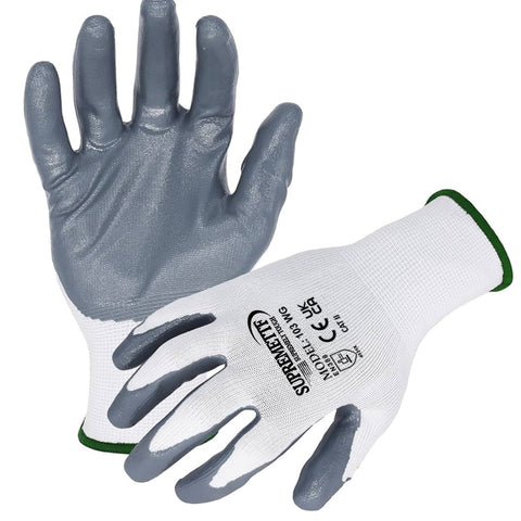 White Grey Nitrile Coated Nylon or Polyster Liner Work Glove