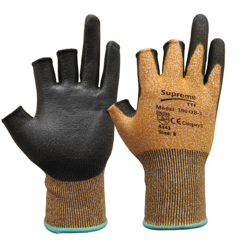 Fingerless cut resistant gloves Mechanical automotive 3 Digit PU Coated Grip