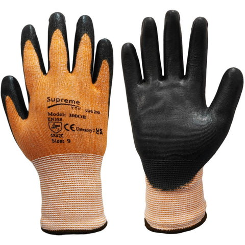 Orange Cut 3 Nylon Liner Black PU Coated Cut Resistant Work Glove