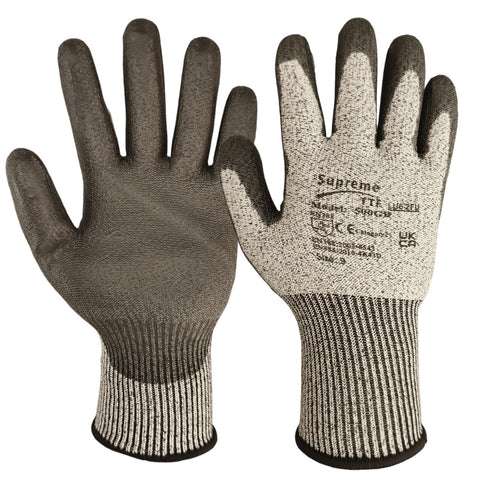 Premium Cut 5 Grey Black Nylon PU Coated Cut Resistant Work Glove