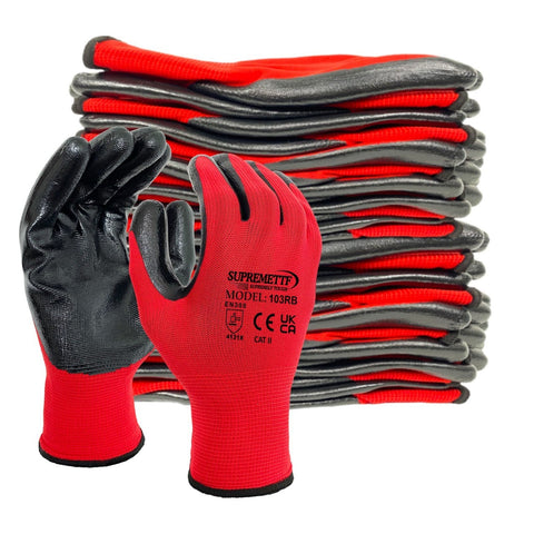 Red Black Nitrile Coated Nylon or Polyster Liner Work Glove