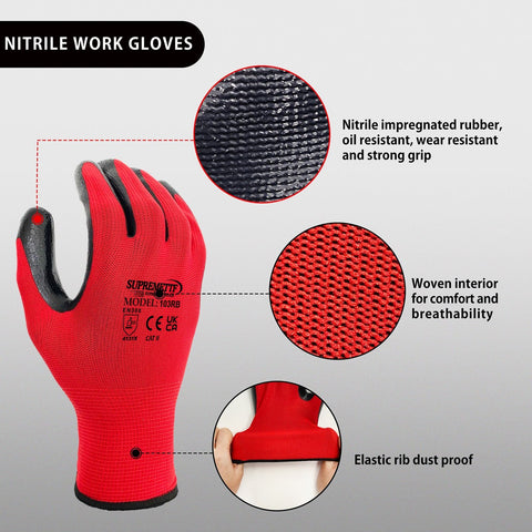 Red Black Nitrile Coated Nylon or Polyster Liner Work Glove
