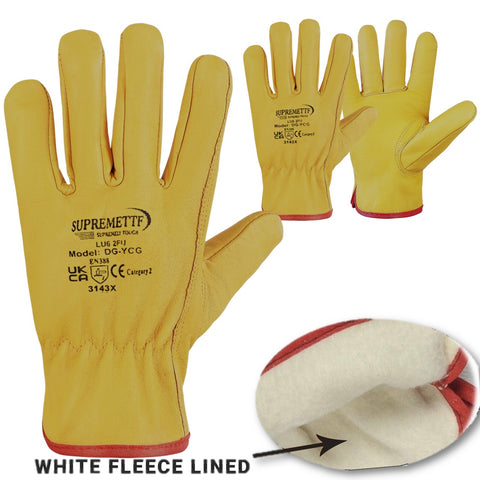 100 Pairs Fleece Cotton Lined Yellow Leather Driver Work Glove