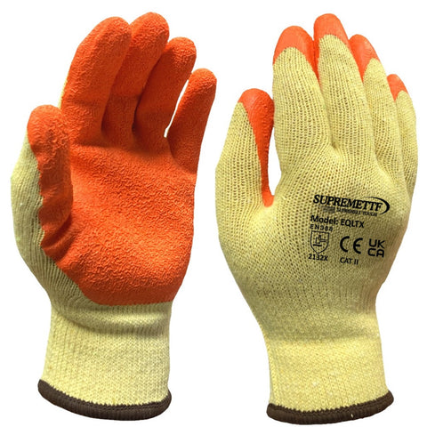 Yellow Cotton Liner Orange Latex Coated Rubber Work Glove
