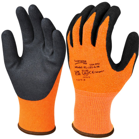 Latex Foam Coated Orange Black Safety Builders Gardening Work Gloves