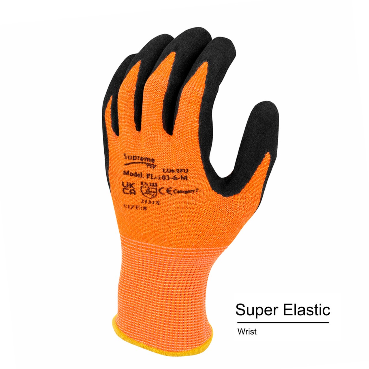 Latex Foam Coated Orange Black Safety Builders Gardening Work Gloves