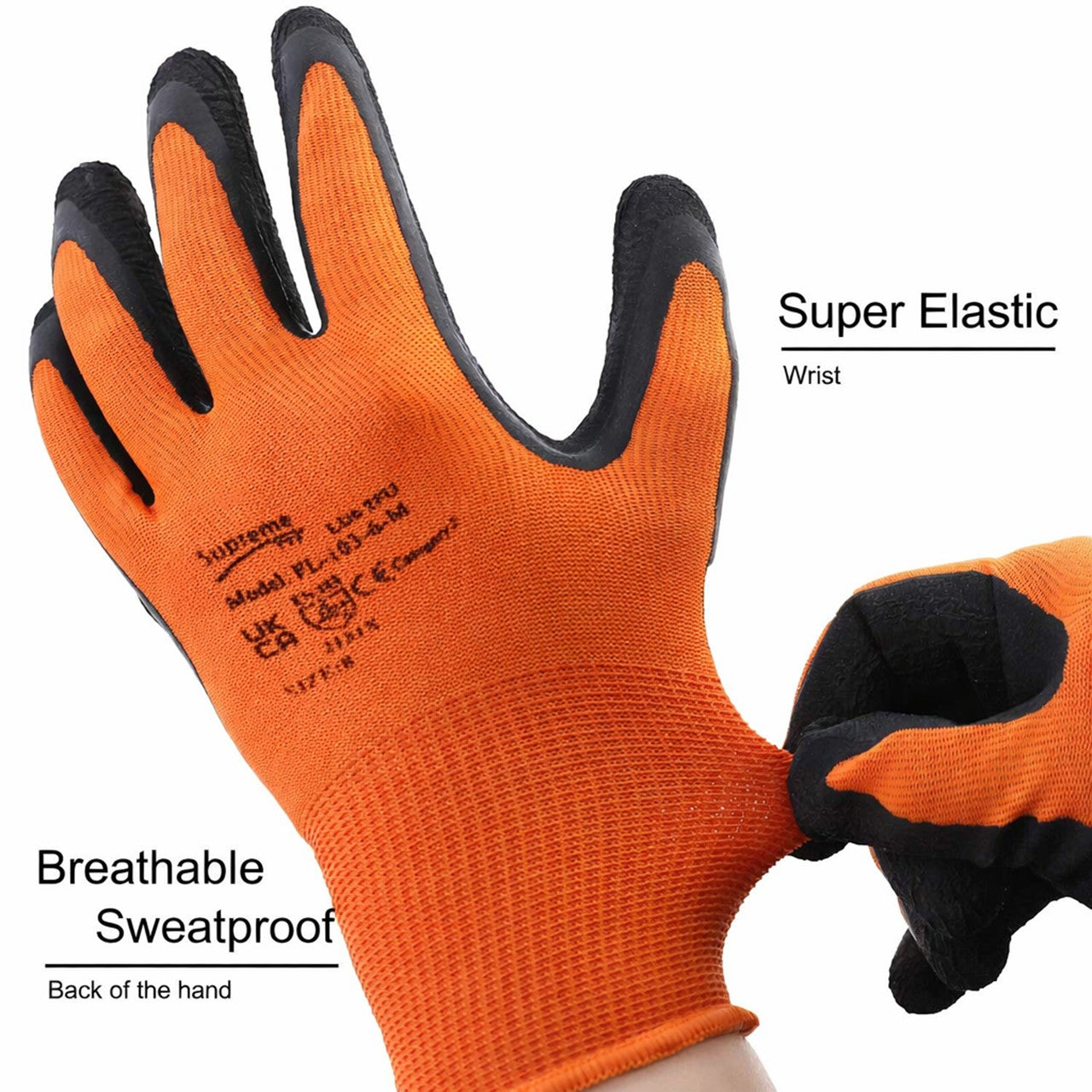 Latex Foam Coated Orange Black Safety Builders Gardening Work Gloves