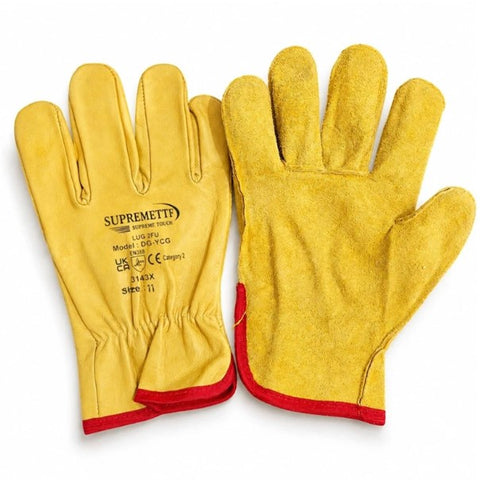 Unlined Soft Yellow Leather Drivers Hand Safety Glove Lorry Driving Work Gloves