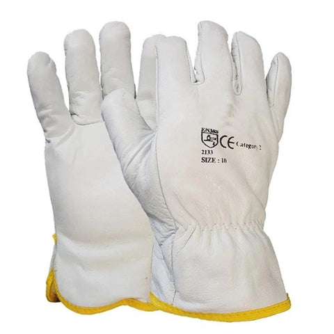 White Soft Leather Unlined Driving Gloves Mens Lorry Trucker Safety Work PPE