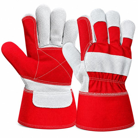Red Grey Canadian Leather Rigger Heavy Duty Gauntlet Safety Work Gloves XL / 10
