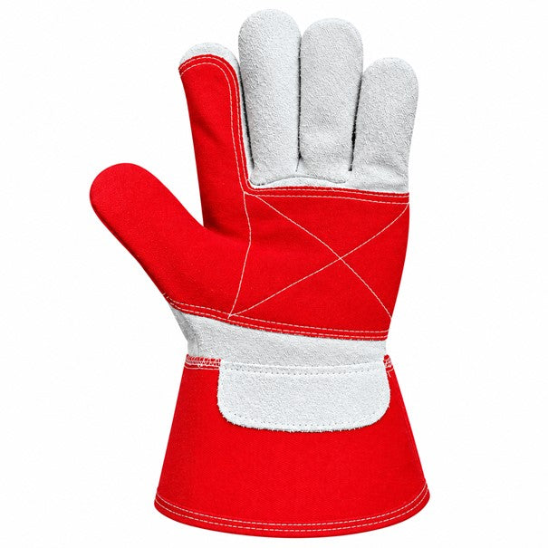 Red Grey Canadian Leather Rigger Heavy Duty Gauntlet Safety Work Gloves XL / 10