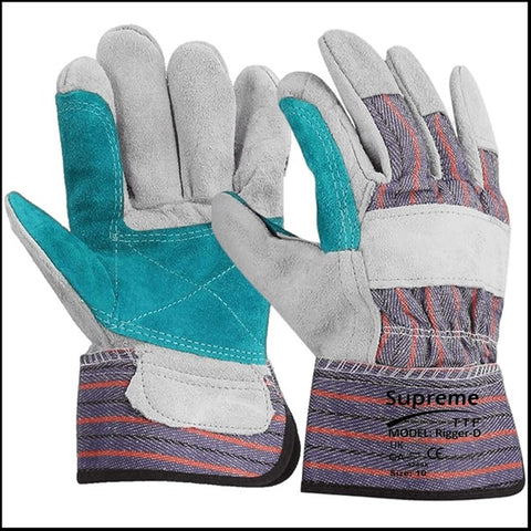 Green Grey Canadian Leather Rigger Heavy Duty Gauntlet Safety Work Gloves XL