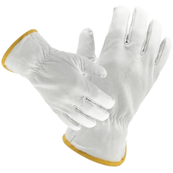 White Soft Leather Unlined Driving Gloves Mens Lorry Trucker Safety Work PPE