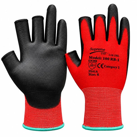 Fingerless PU Coated Cut Resistant Safety Work Gloves Material Handling