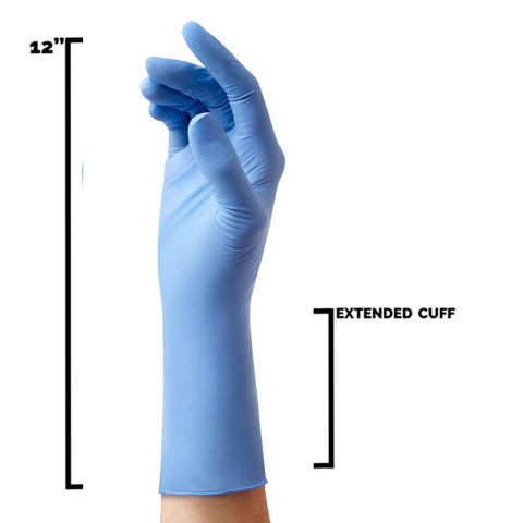 Blue Nitrile Long Cuff Powder Free Disposable Gloves - 50 Pairs per Box