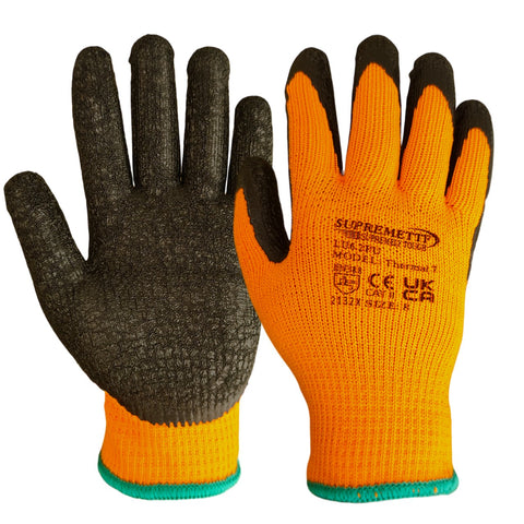 Orange 7 Gauge Latex Coated Rubber Winter Thermal Glove