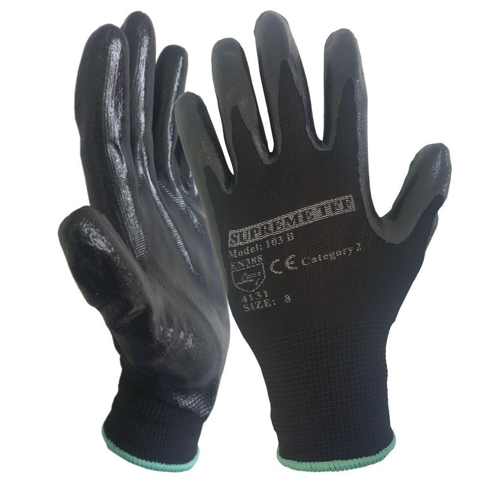 Black Nitrile Coated Nylon or Polyster Liner Work Glove - RUFTUF