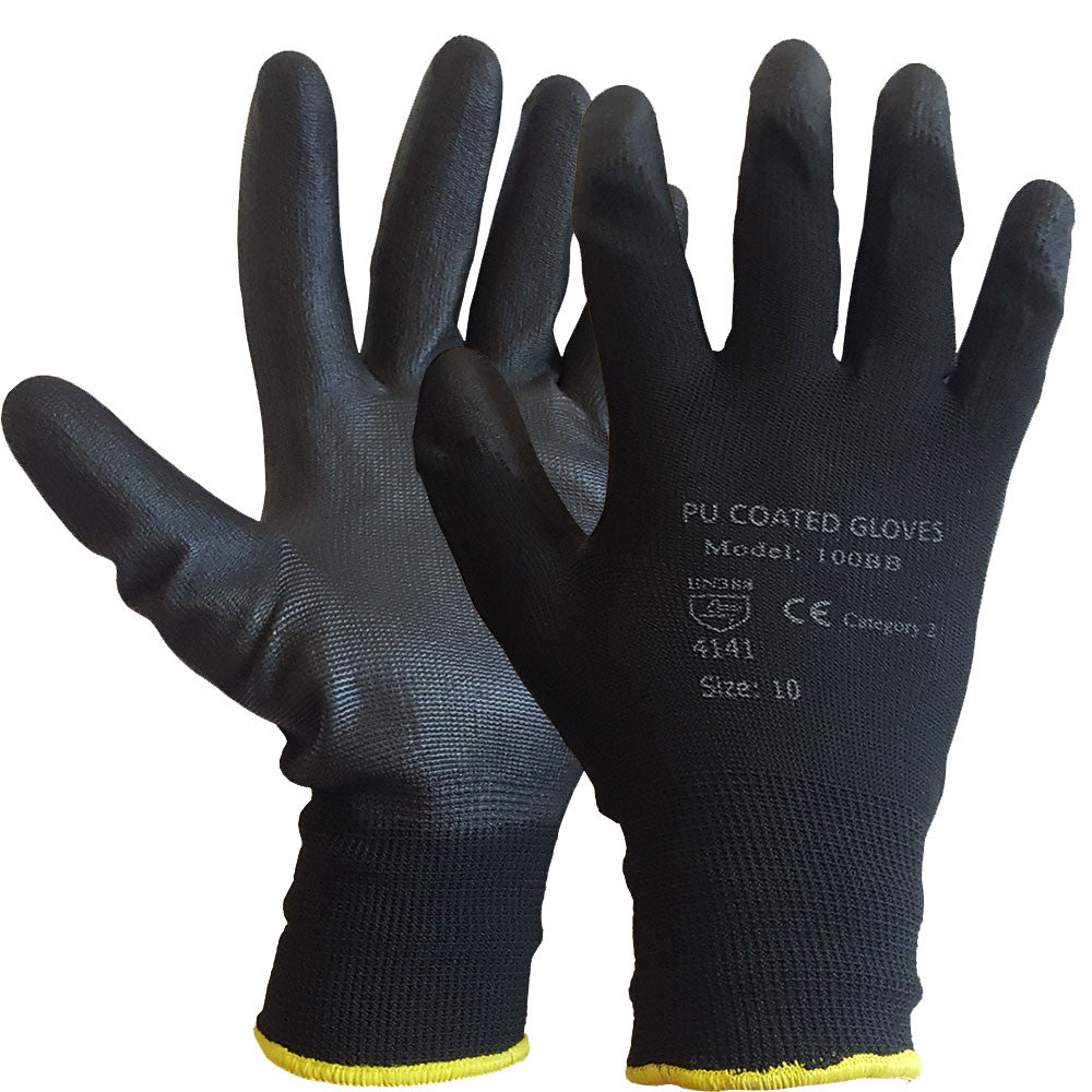 Black PU Coated Nylon or Polyster Liner Work Glove - RUFTUF