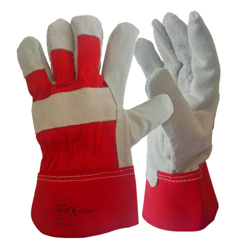 Canadian Leather Red Rigger Work Glove Double Palm Heavy Duty Safety Gauntlet - RUFTUF