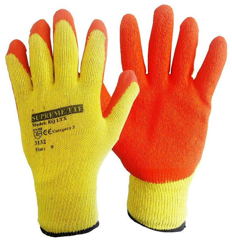 120-240 PAIRS LATEX COATED ORANGE RUBBER SAFETY WORK GLOVES - RUFTUF