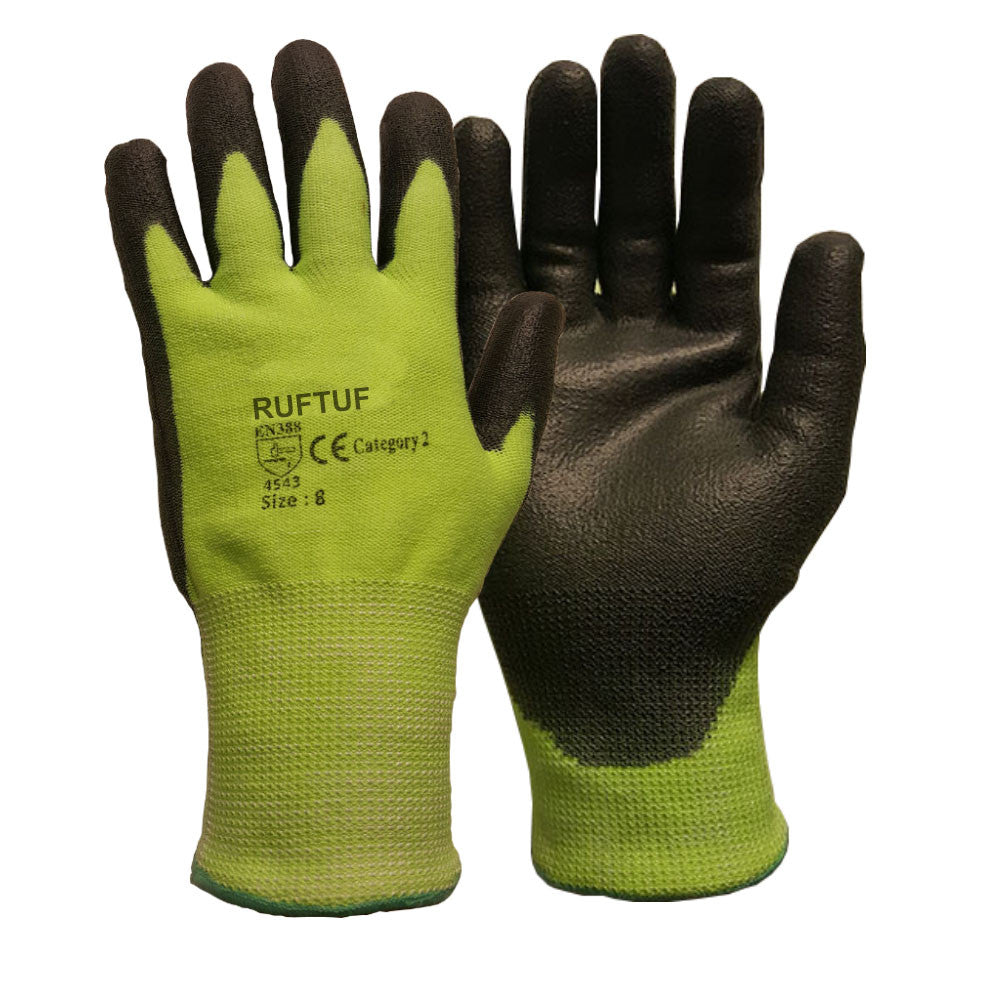 Premium Cut 5 Green Nylon PU Coated Cut Resistant Work Glove - RUFTUF