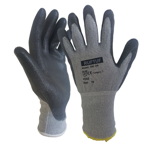 Premium Cut 5 Grey Black Nylon PU Coated Cut Resistant Work Glove - RUFTUF