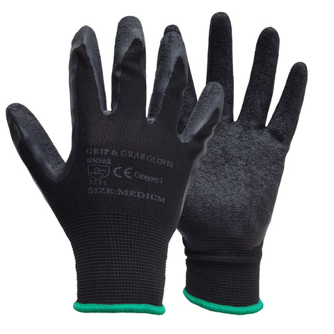 120 Pairs Black HQ Latex Coated Nylon Work Gloves - RUFTUF