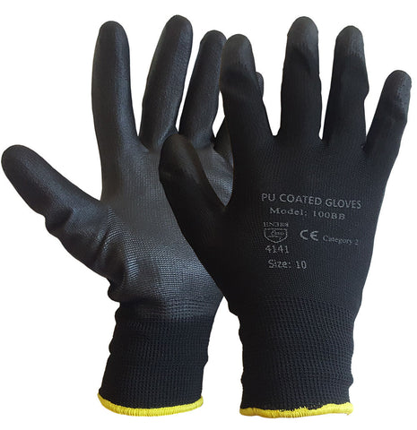 240 Pairs Black PU Coated Work Gloves - RUFTUF