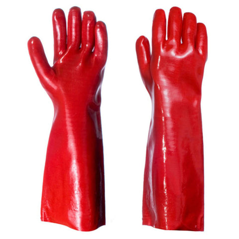 Red PVC Coated Long Arm Heavy Duty Chemical 14" Gauntlet - RUFTUF