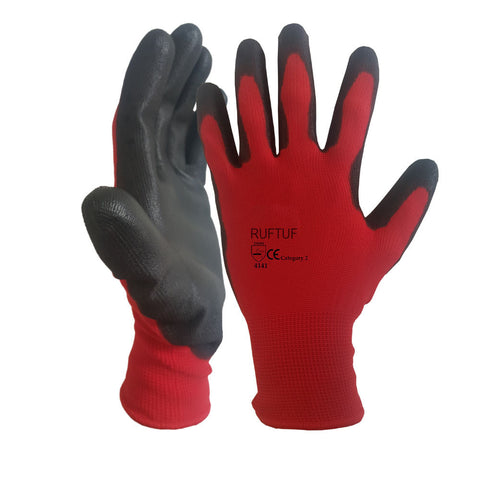 CUT 1 Protection Red Liner Black PU Coated Work Glove - RUFTUF