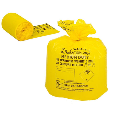 50 x Yellow/Orange Bags Clinical Waste Sack Heavy Duty Bags