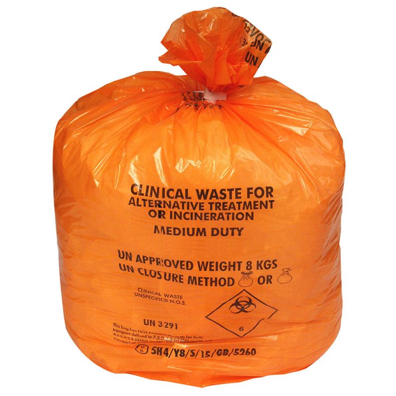 50 x Yellow/Orange Bags Clinical Waste Sack Heavy Duty Bags