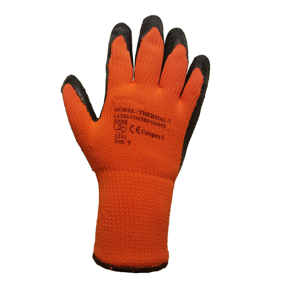 Orange 7 Gauge Latex Coated Rubber Winter Thermal Glove - RUFTUF