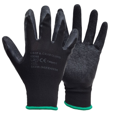 Black High Quality Latex Coated Grip and Grab Safety Work Glove - RUFTUF