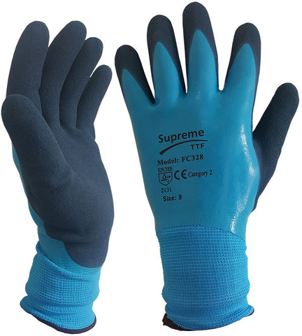Blue Aqua Waterproof Fully Latex Coated Nylon Safety Work Glove - RUFTUF
