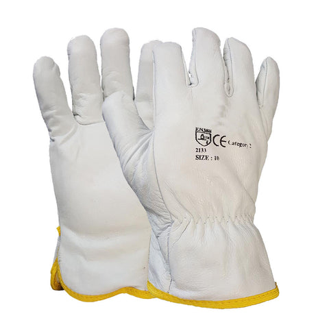 White Driver Glove Fleece Cotton Lined Leather Work Glove - RUFTUF