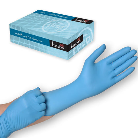 Blue Nitrile Long Cuff Powder Free Disposable Gloves - 50 Pairs per Box - RUFTUF
