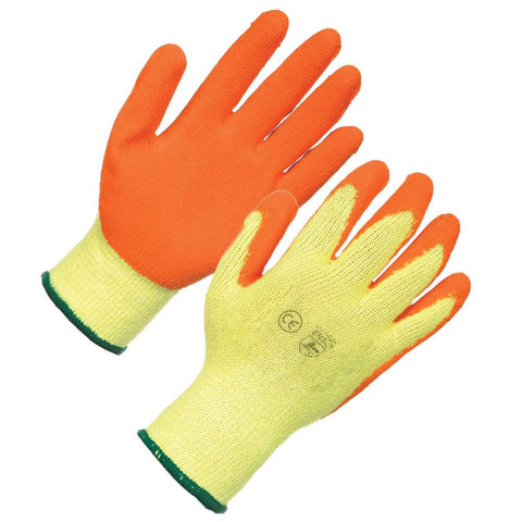 Yellow Cotton Liner Orange Latex Coated Rubber Work Glove - RUFTUF