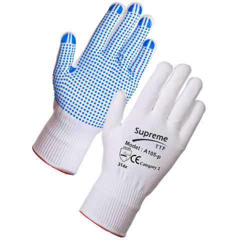 Polka Dot Glove Seamless knitted nylon liner with PVC dotted palm and fingers - RUFTUF