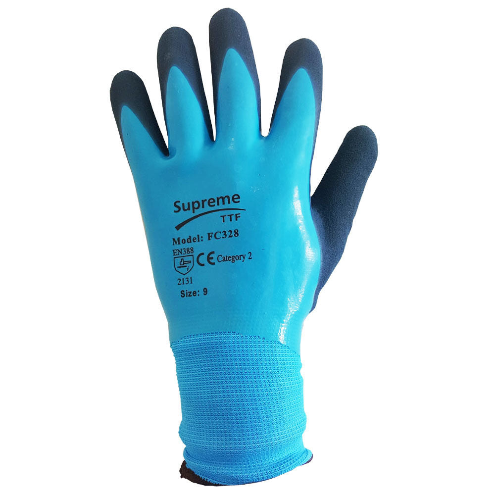 120 Pairs Blue Aqua Waterproof Latex Coated Work Gloves - RUFTUF